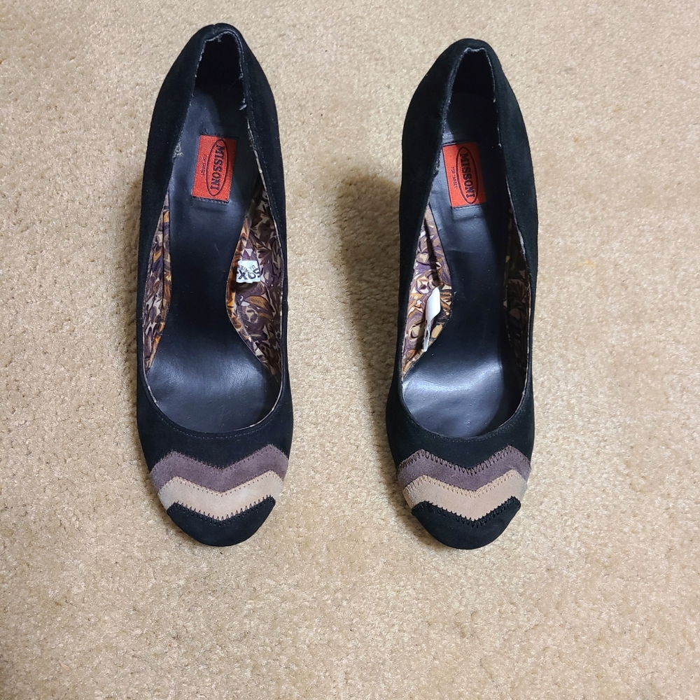 MISSONI BLACK & GREY BLOCKED HEEL PUMPS..SIZE 7.5